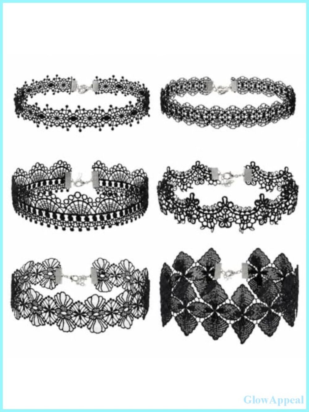 6 Pc Black Lace Choker Necklace Set with Lobster Clasp for Women